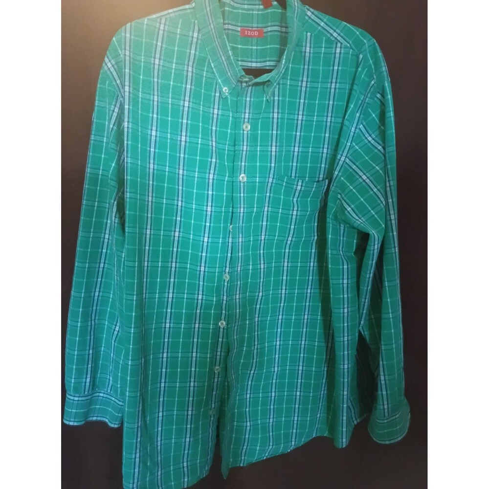 Izod long-sleeve button-up shirt with a white and Green plaid check Size 3xl